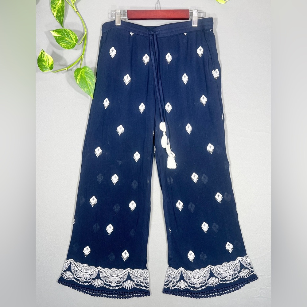 Sundance Giselle Dream Navy Blue Drawstring Pants with White Trim - Picture 6 of 6